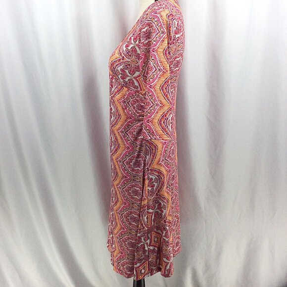 Prana Nadia Veeda Dress Women's Size Medium Pink Orange Printed Faux Wrap - Picture 4 of 10